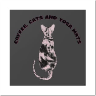 Coffee cats and yoga mats funny yoga and cat drawing Posters and Art